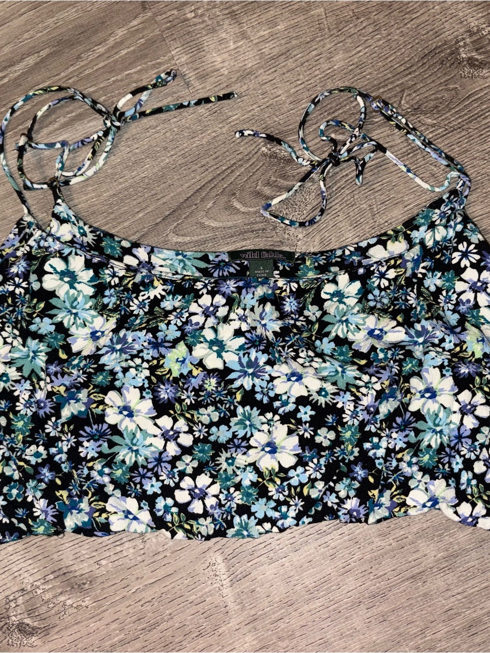 wild fable Black Floral Tie-Strap Cropped Cami